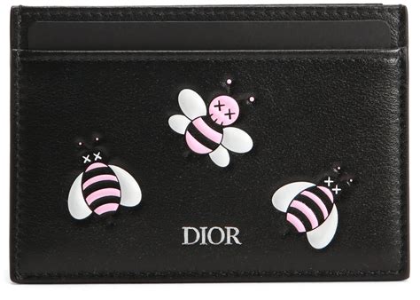 DIOR x KAWS Black Card Holder with Pink Bees